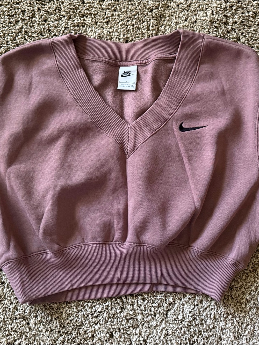 Nike Phoenix V-Neck Cropped Sweatshirt - Dusty Rose